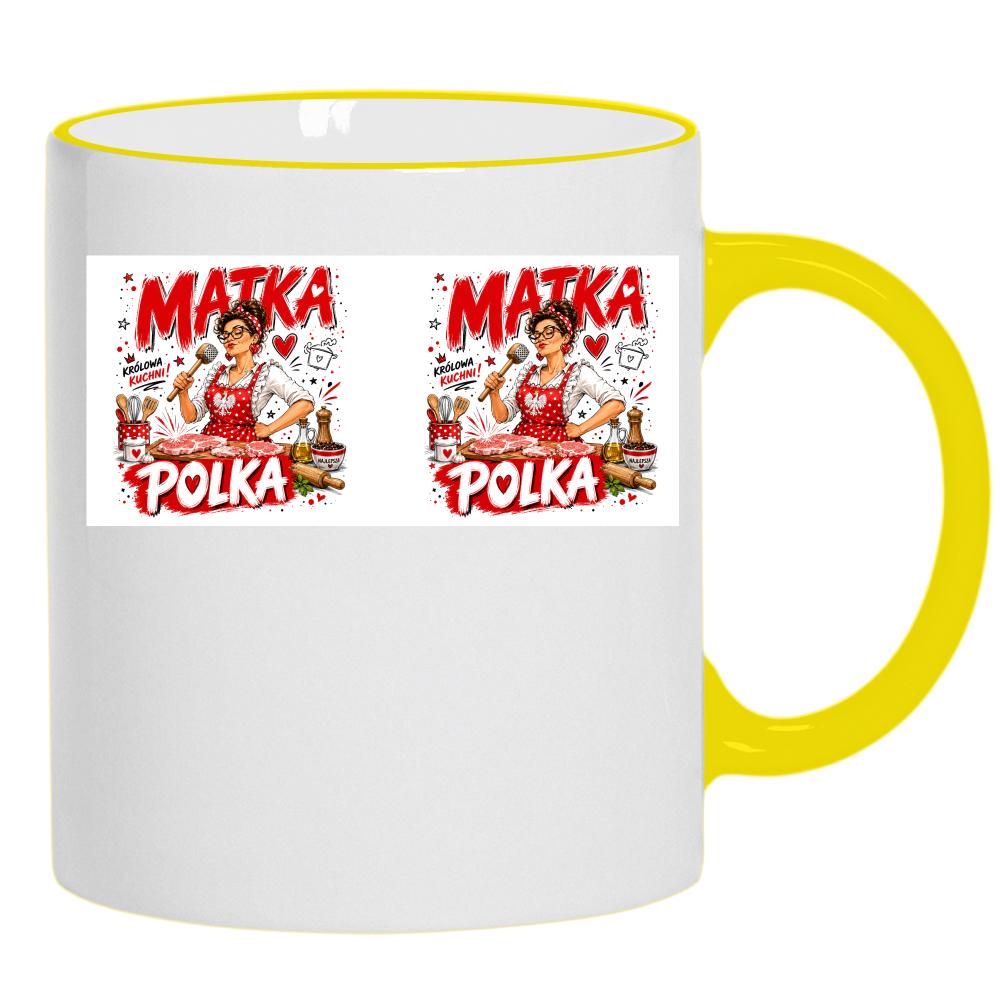 Kubek Matka Polka kubek żółty uchwyt i rant kolor jasnofioletowy