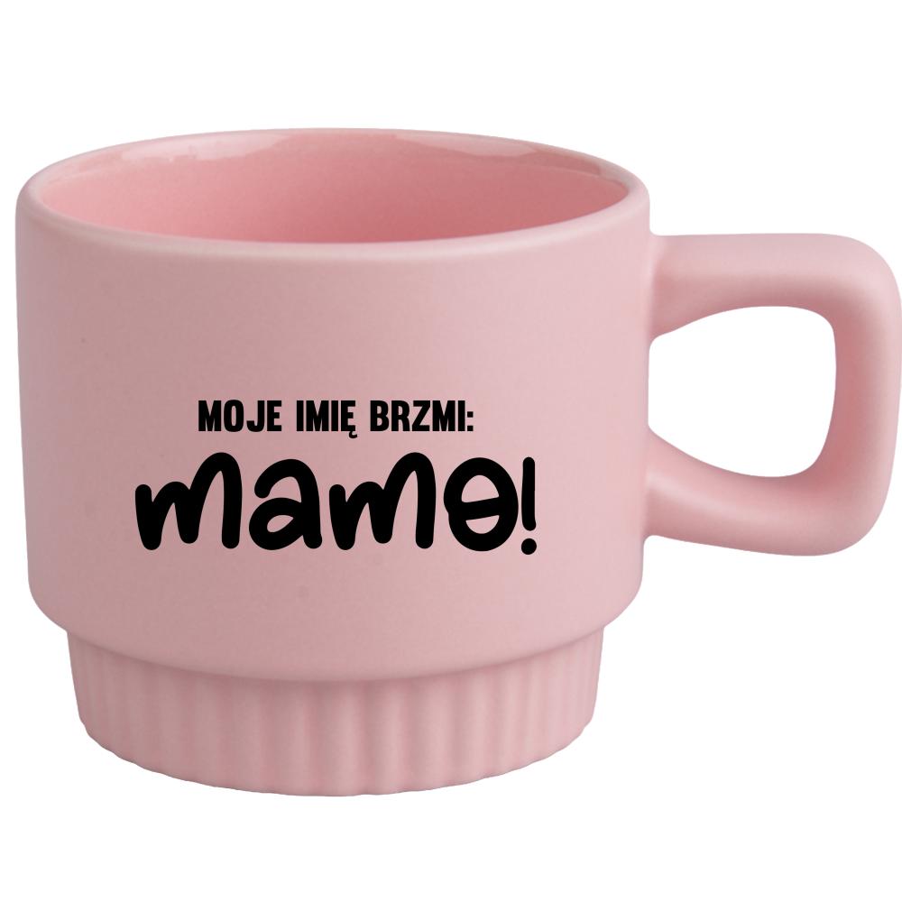 Kubek Moje imię brzmi Mama kubek ryflowany różowy kolor zielony 2