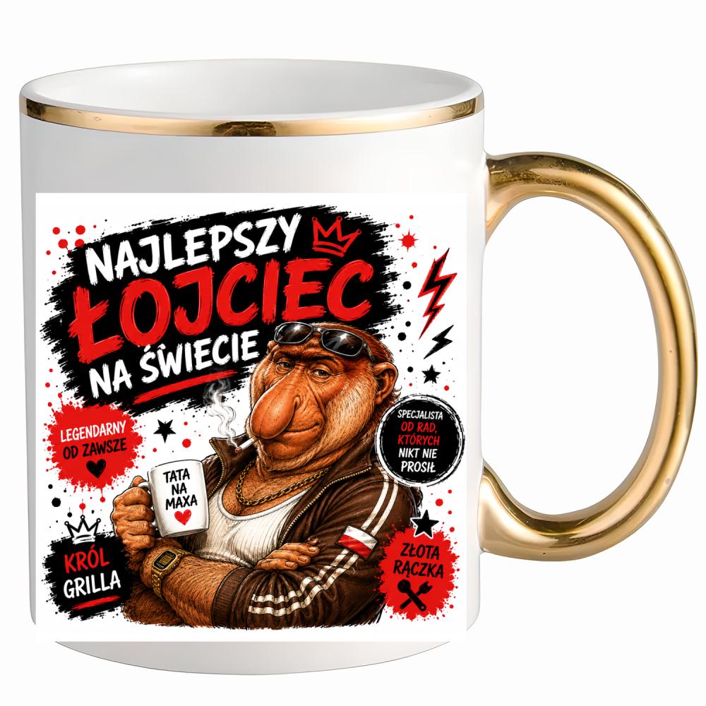 Kubek Najlepszy łojciec na świecie kubek ze złotym uchem i rantem kolor biały