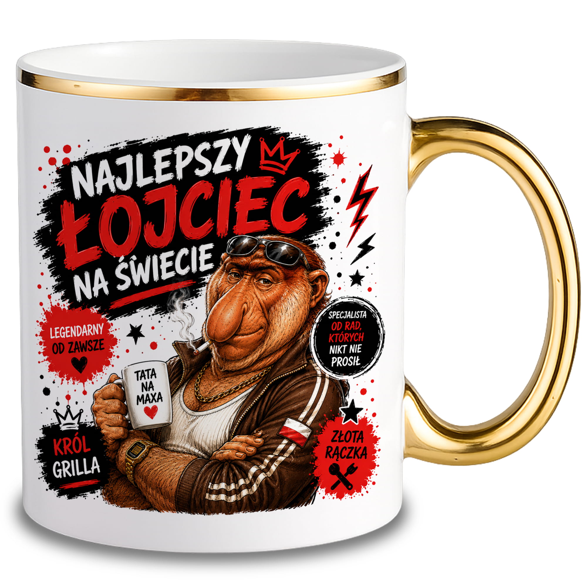 Kubek Najlepszy łojciec na świecie kubek ze złotym uchem i rantem kolor złoty