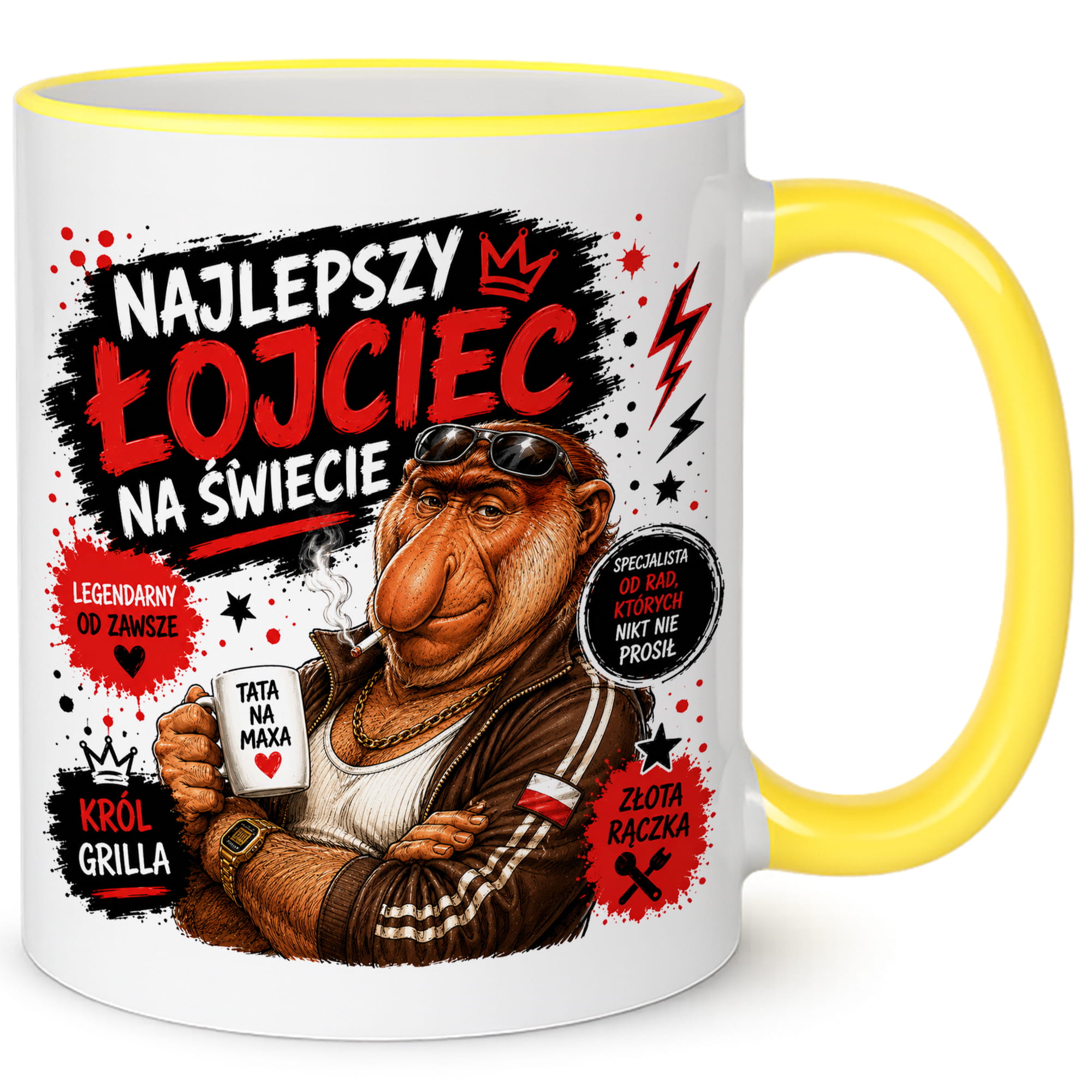 Kubek Najlepszy łojciec na świecie kubek żółty uchwyt i rant