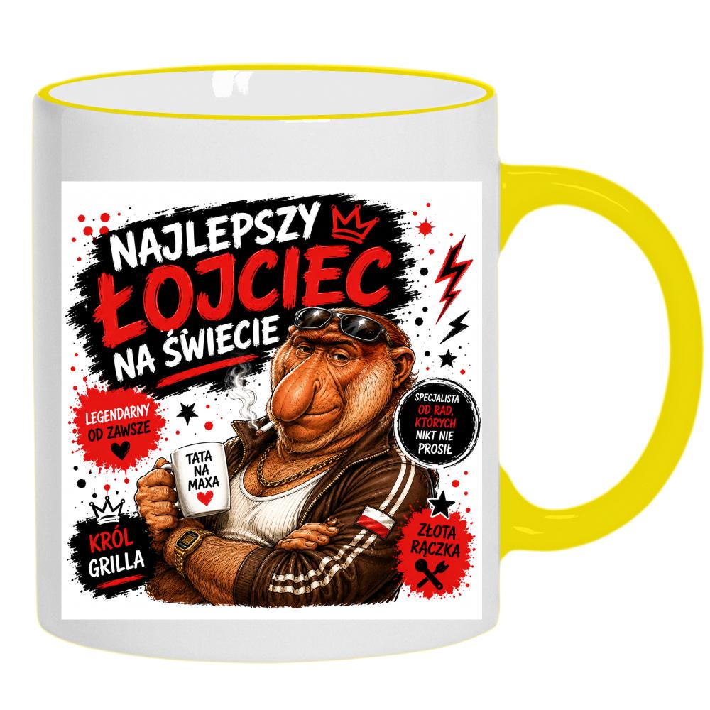 Kubek Najlepszy łojciec na świecie kubek żółty uchwyt i rant kolor czarnyy