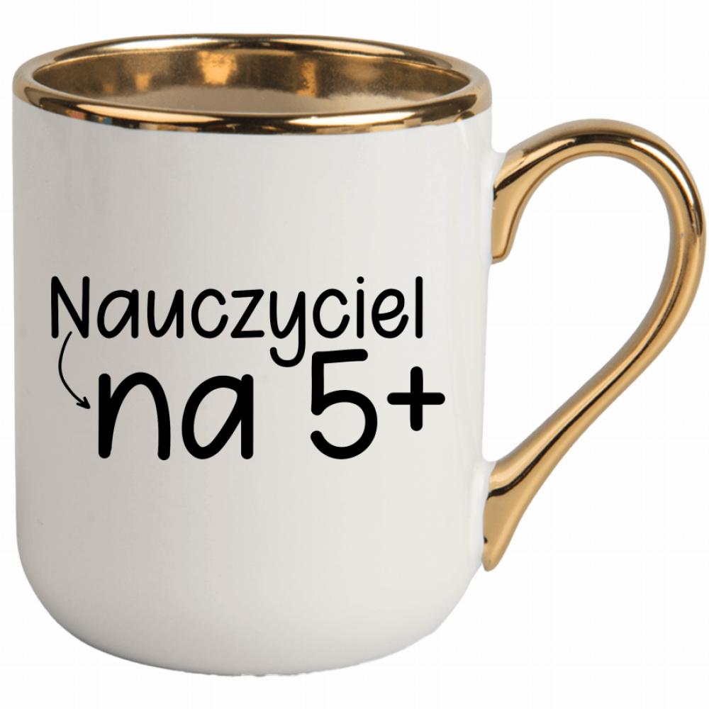 Kubek Nauczyciel na 5+ kubek elegant biały kolor pastelowy fiolet