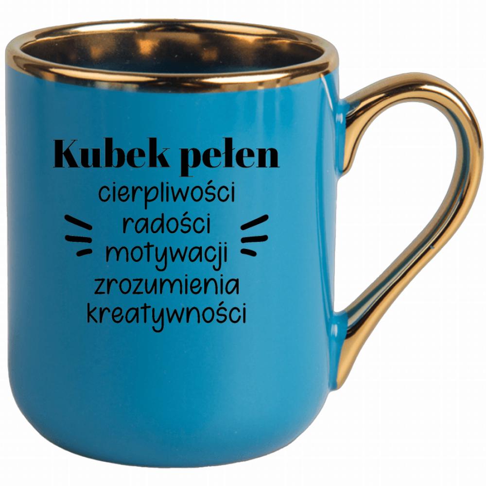 Kubek pełen cierpliwości radości motywacji kubek elegant niebieski kolor kremowy