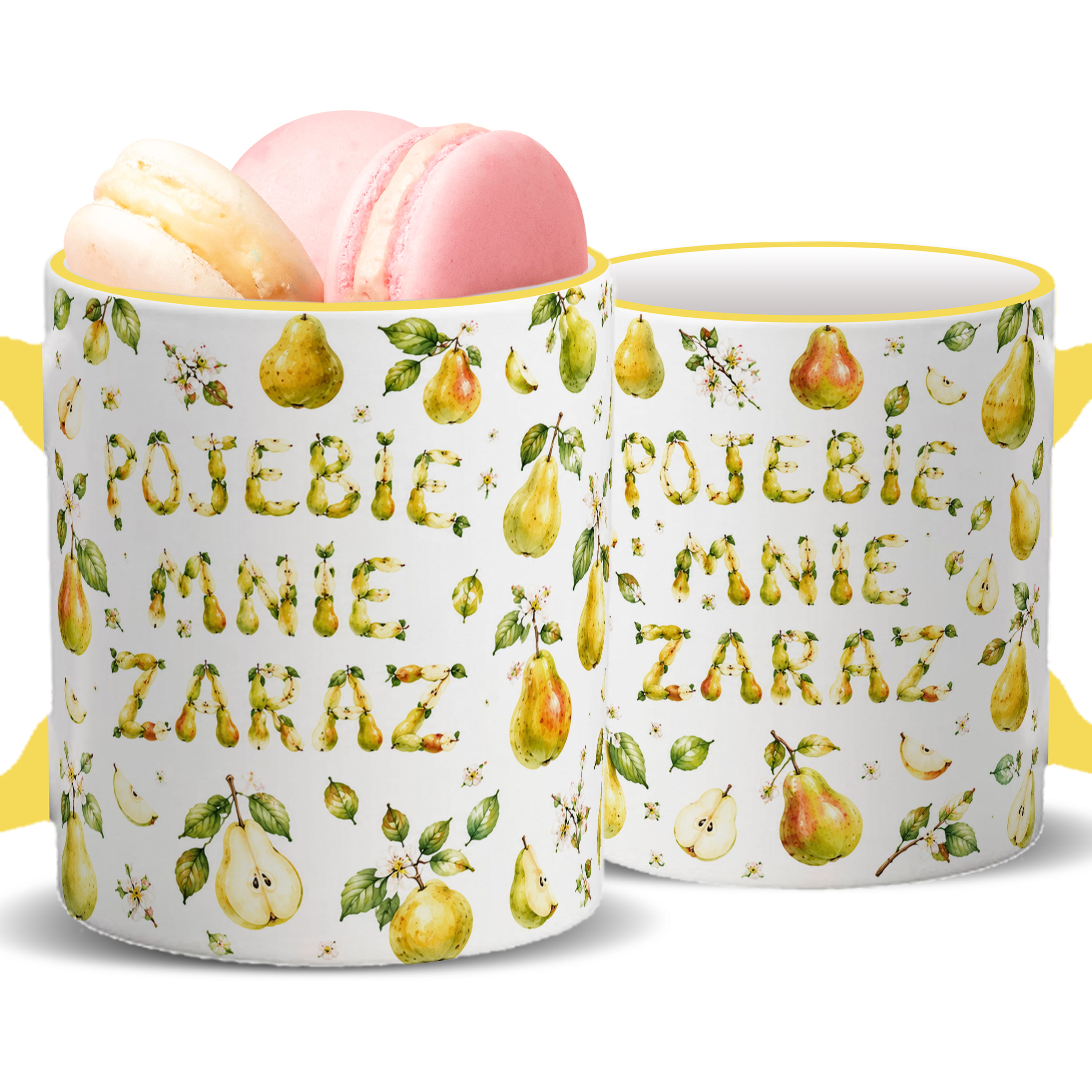 KUBEK Po#ebie mnie zaraz kubek żółty uchwyt i rant
