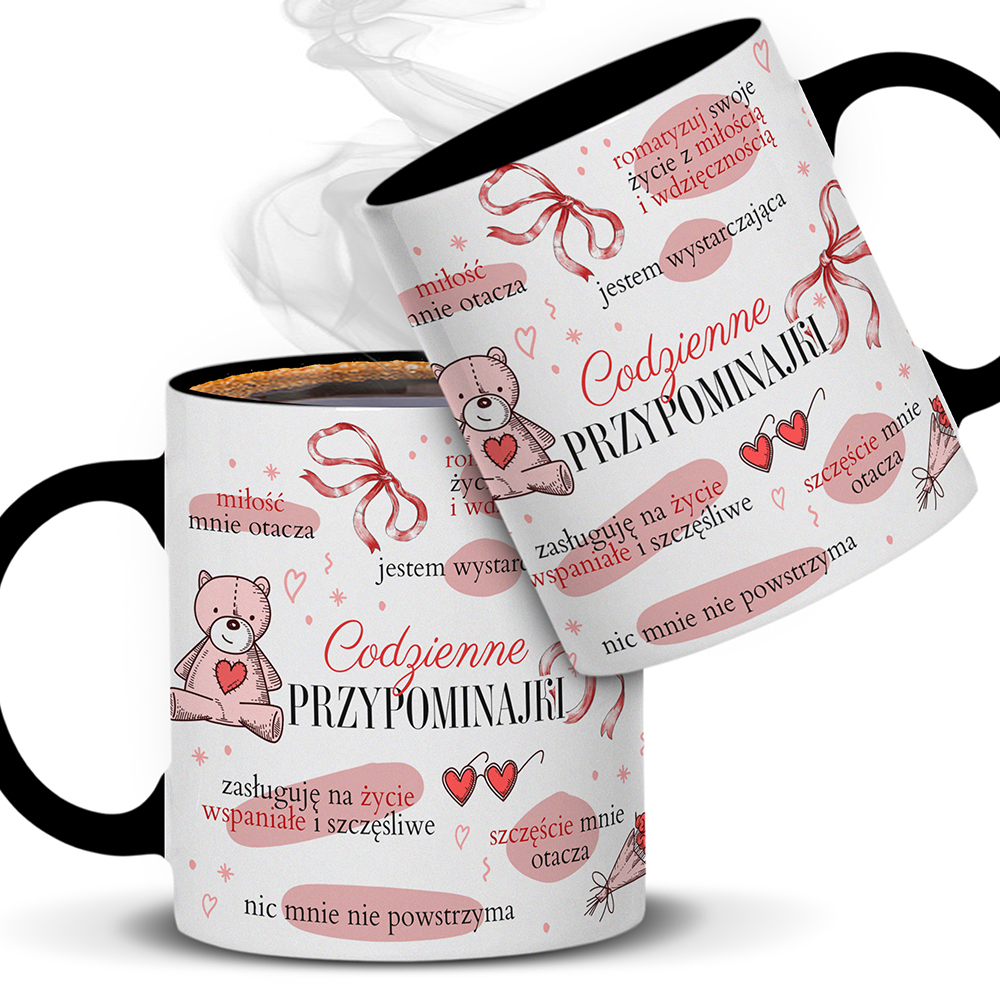KUBEK POZYTYWNOŚCI – CODZIENNE PRZYPOMINAJKI kubek ucho kolor kolor czarnyy