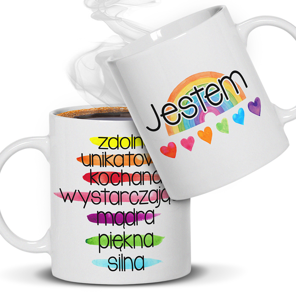 KUBEK POZYTYWNOŚCI – JESTEM kubek ucho kolor kolor biały