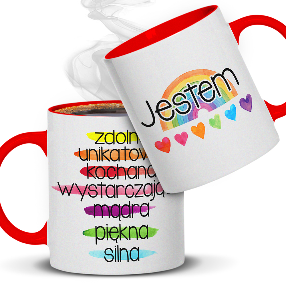 KUBEK POZYTYWNOŚCI – JESTEM kubek ucho kolor kolor czerwony