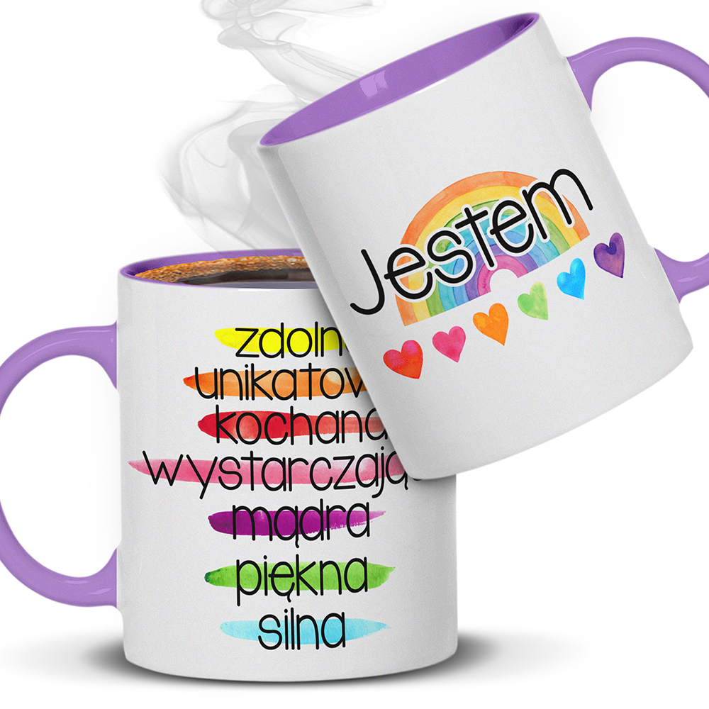 KUBEK POZYTYWNOŚCI – JESTEM kubek ucho kolor kolor jasnofioletowy