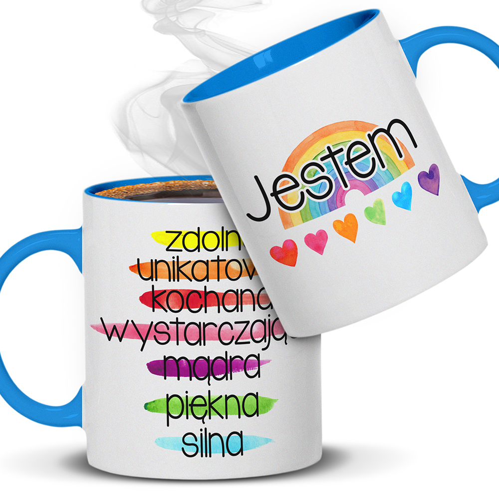 KUBEK POZYTYWNOŚCI – JESTEM kubek ucho kolor kolor jasnoniebieski