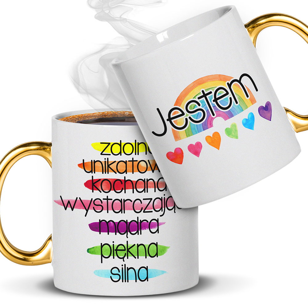 KUBEK POZYTYWNOŚCI – JESTEM kubek ucho złote kolor złoty