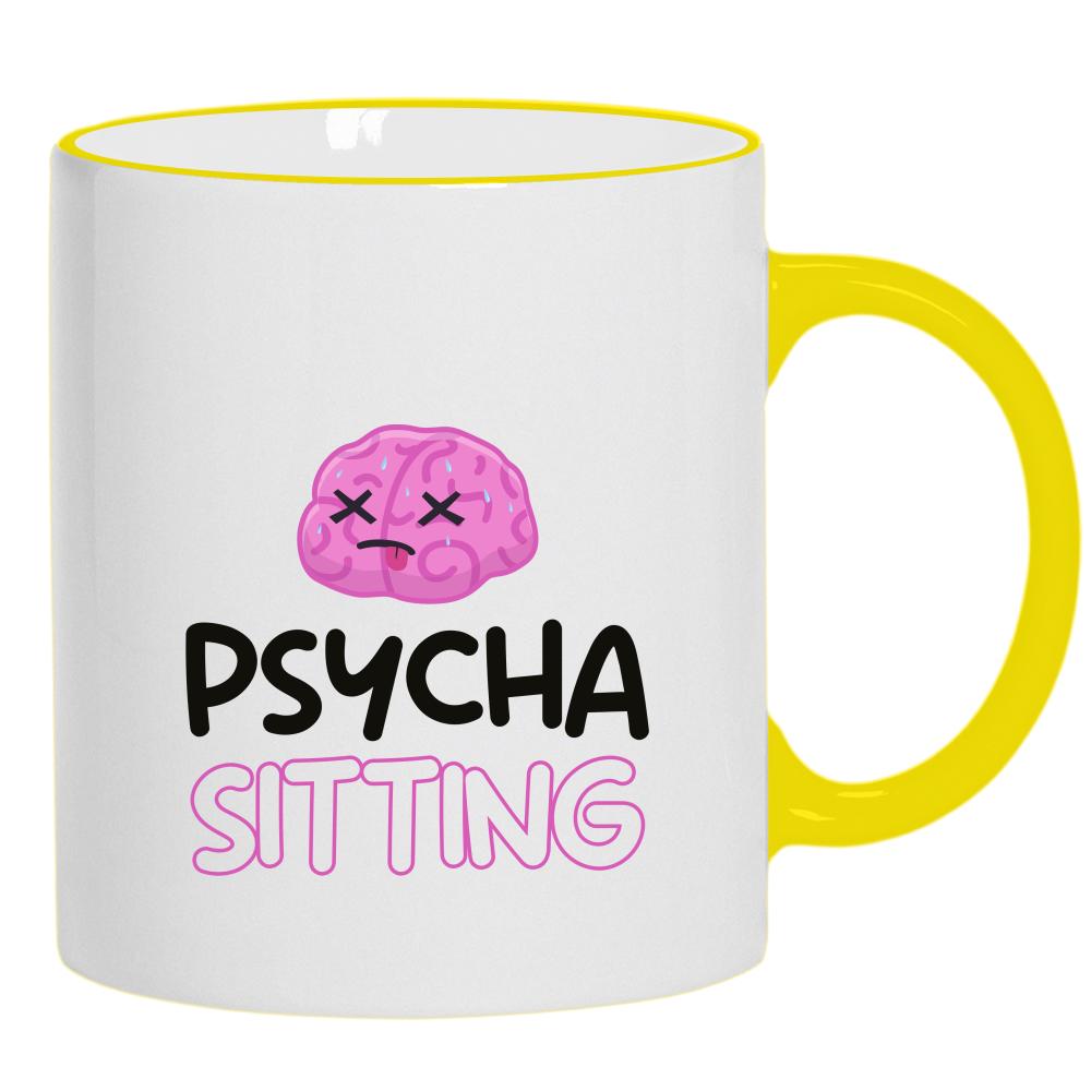 Kubek Psycha Sitting kubek żółty uchwyt i rant kolor jasnofioletowy