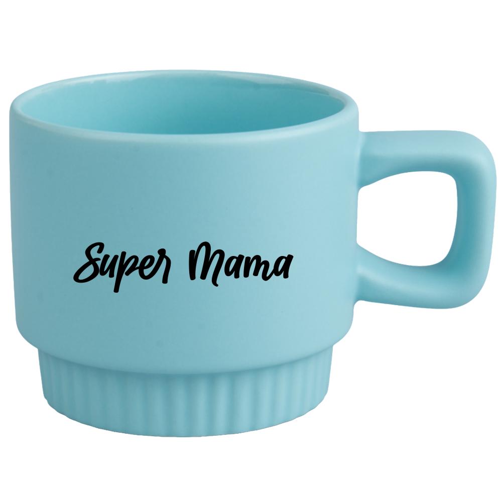 Kubek Super Mama 2 kubek ryflowany niebieski kolor różowy matowy