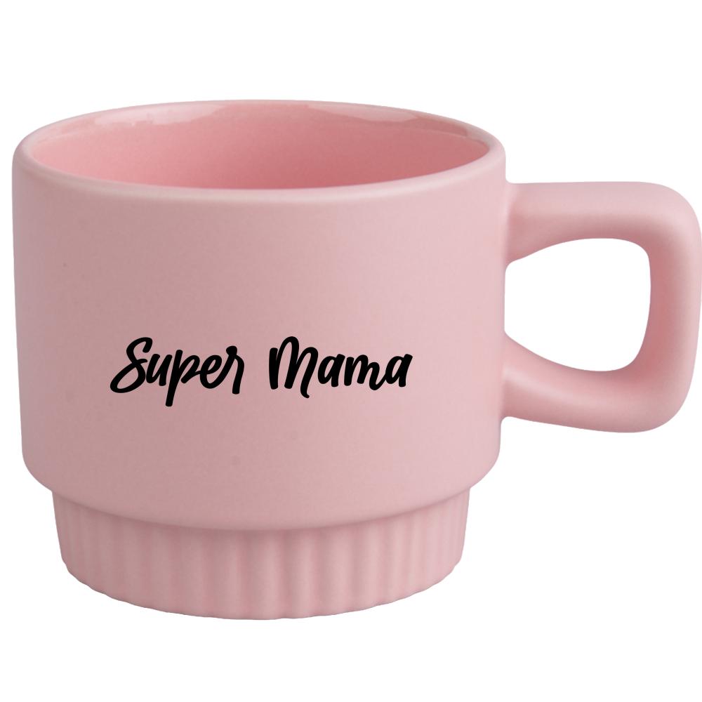 Kubek Super Mama 2 kubek ryflowany różowy kolor niebieski matowy