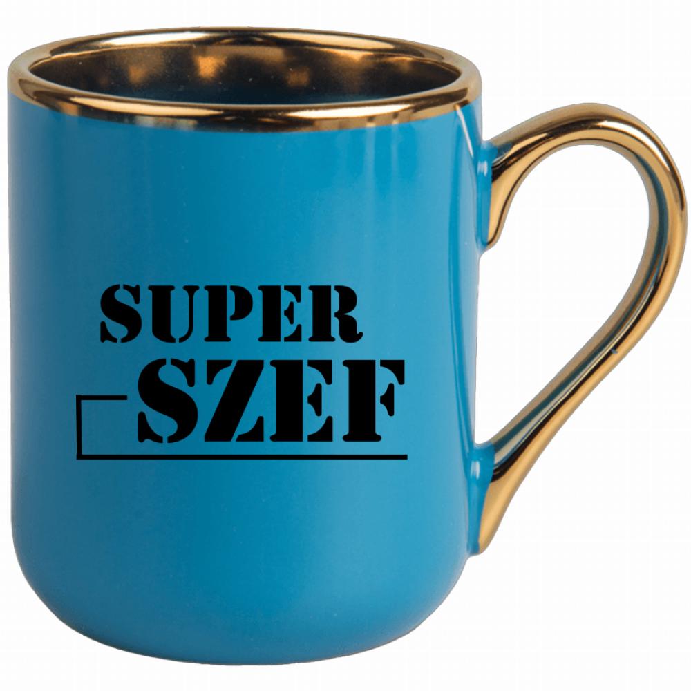 Kubek Super Szef kubek elegant niebieski kolor jasny róż