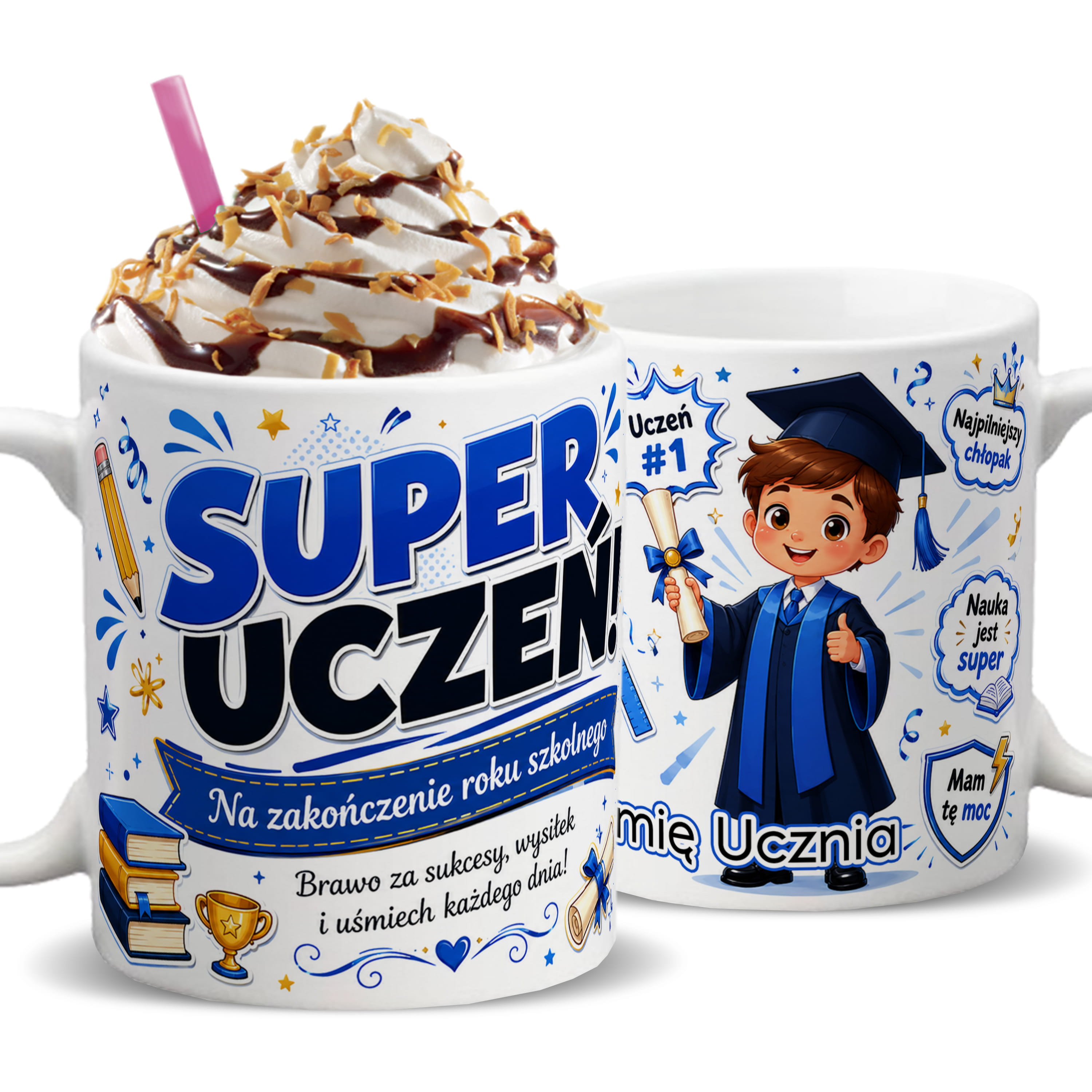Kubek Super Uczeń kubek ucho kolor kolor biały
