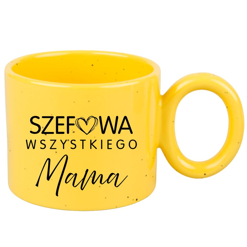 Kubek Szefowa wszystkiego Mama kubek ravenna żółty kolor niebieski matowy