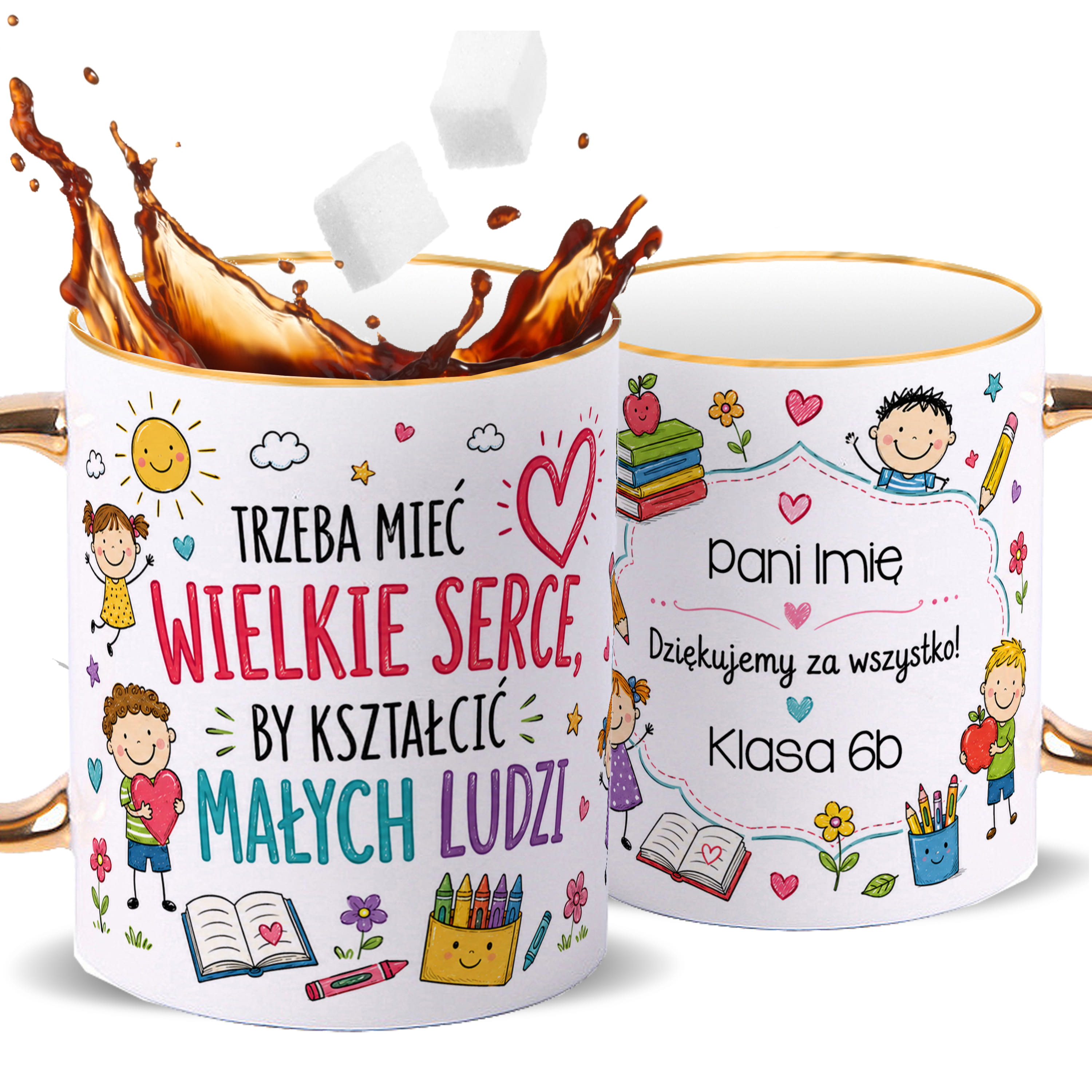 Kubek Trzeba mieć wielkie serce 2 kubek ze złotym uchem i rantem kolor złoty