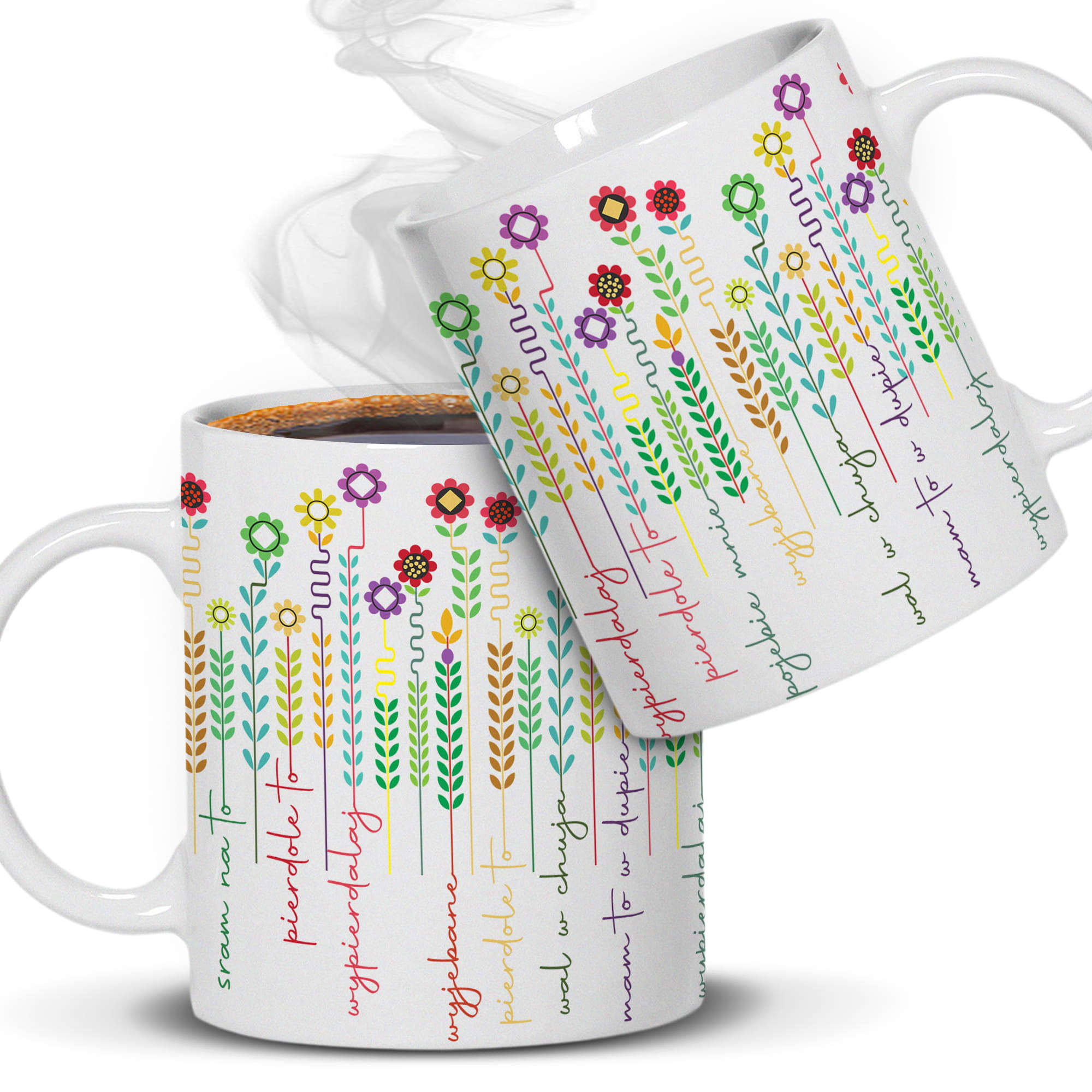 Kubek z kwiatowym wzorem i ukrytym przekazem