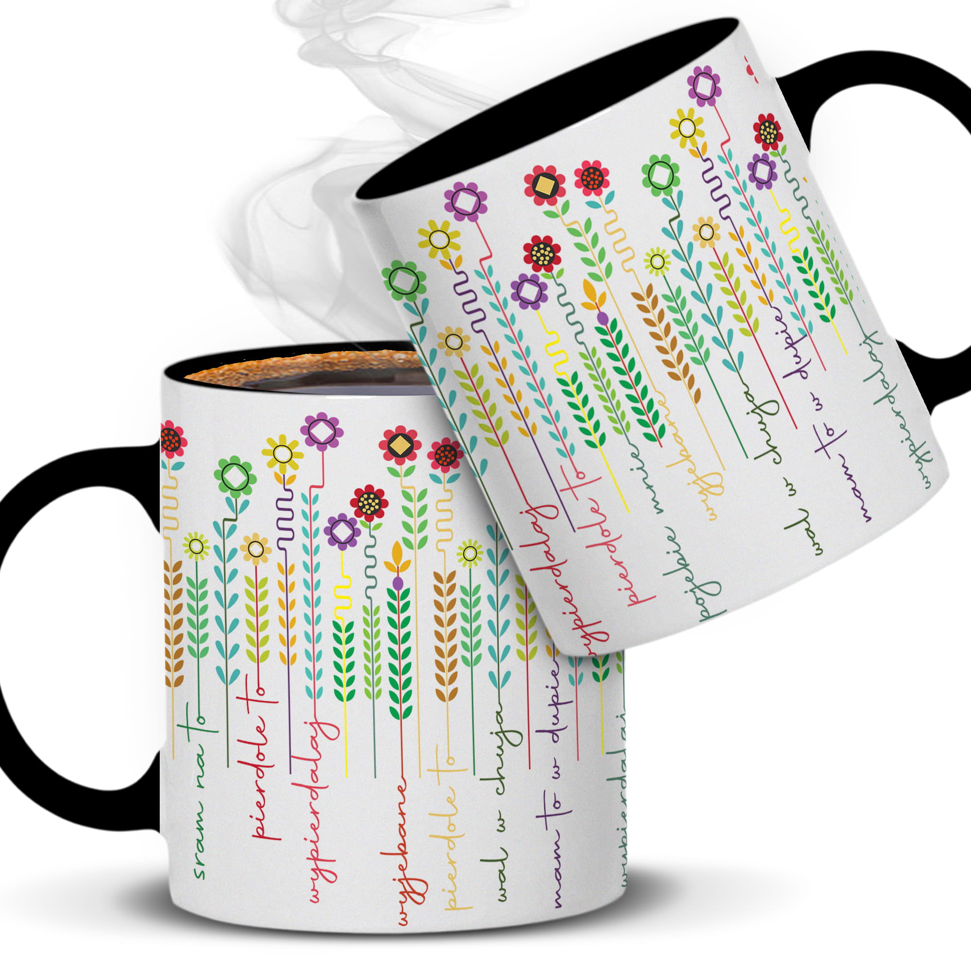 Kubek z kwiatowym wzorem i ukrytym przekazem