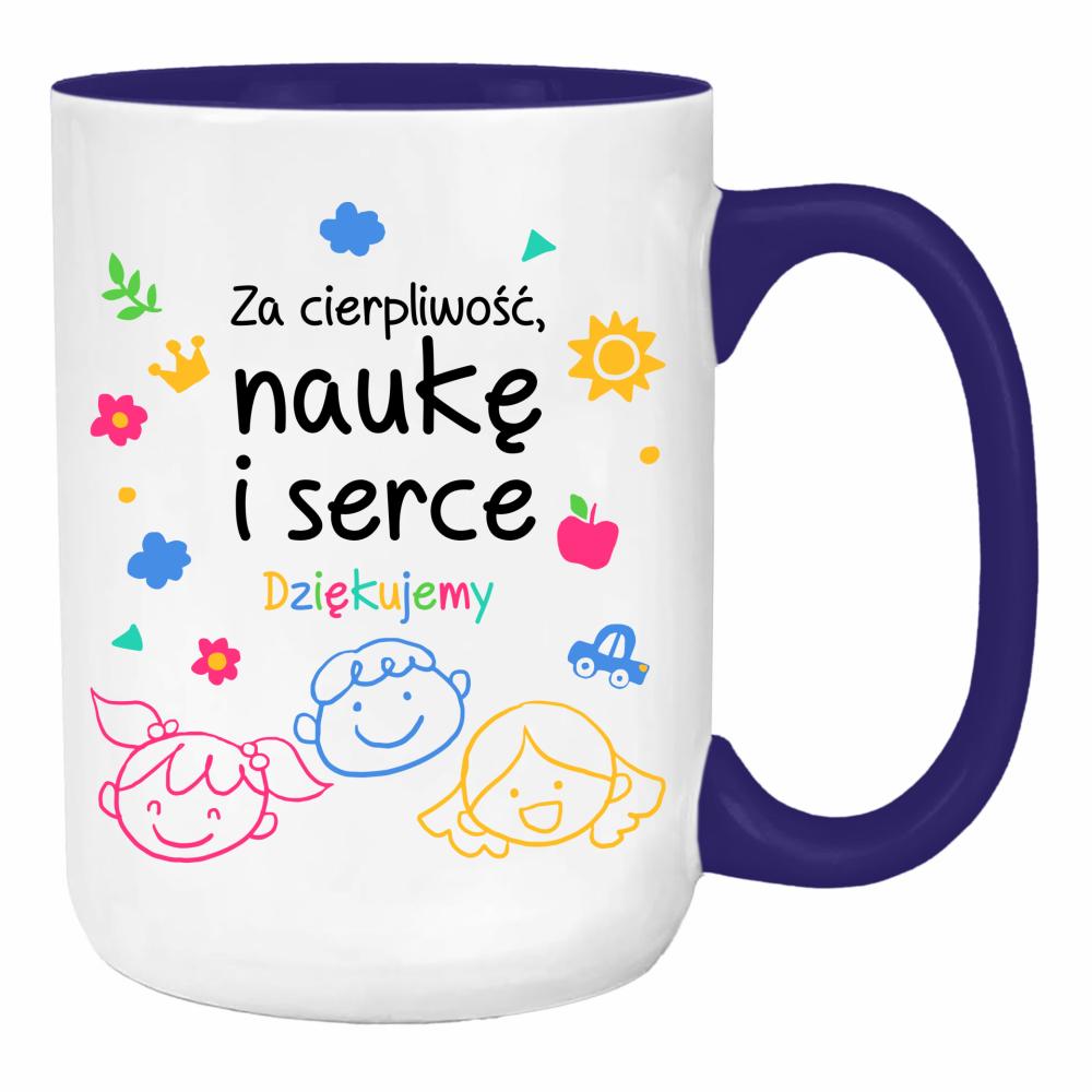 Kubek Za cierpliwość naukę i serce duży kubek ucho kolor kolor navy