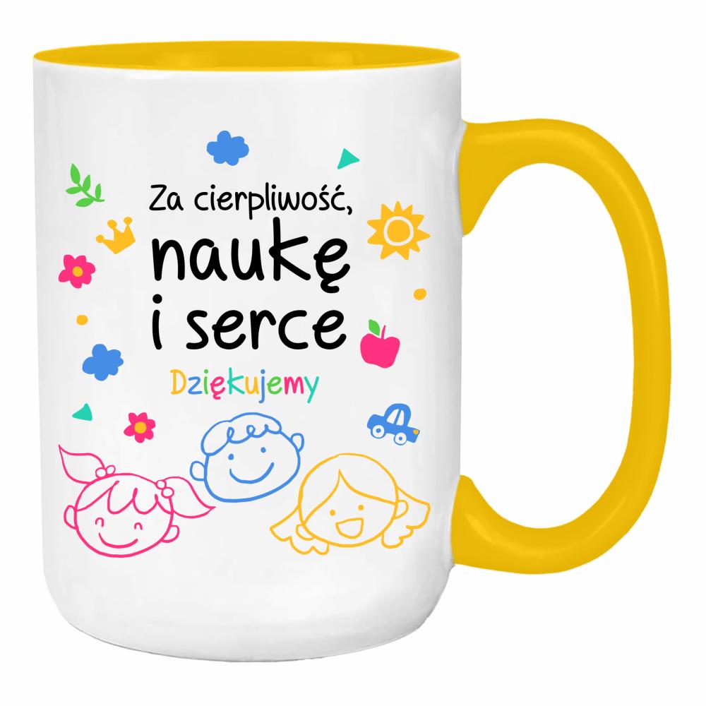 Kubek Za cierpliwość naukę i serce duży kubek ucho kolor kolor żółty