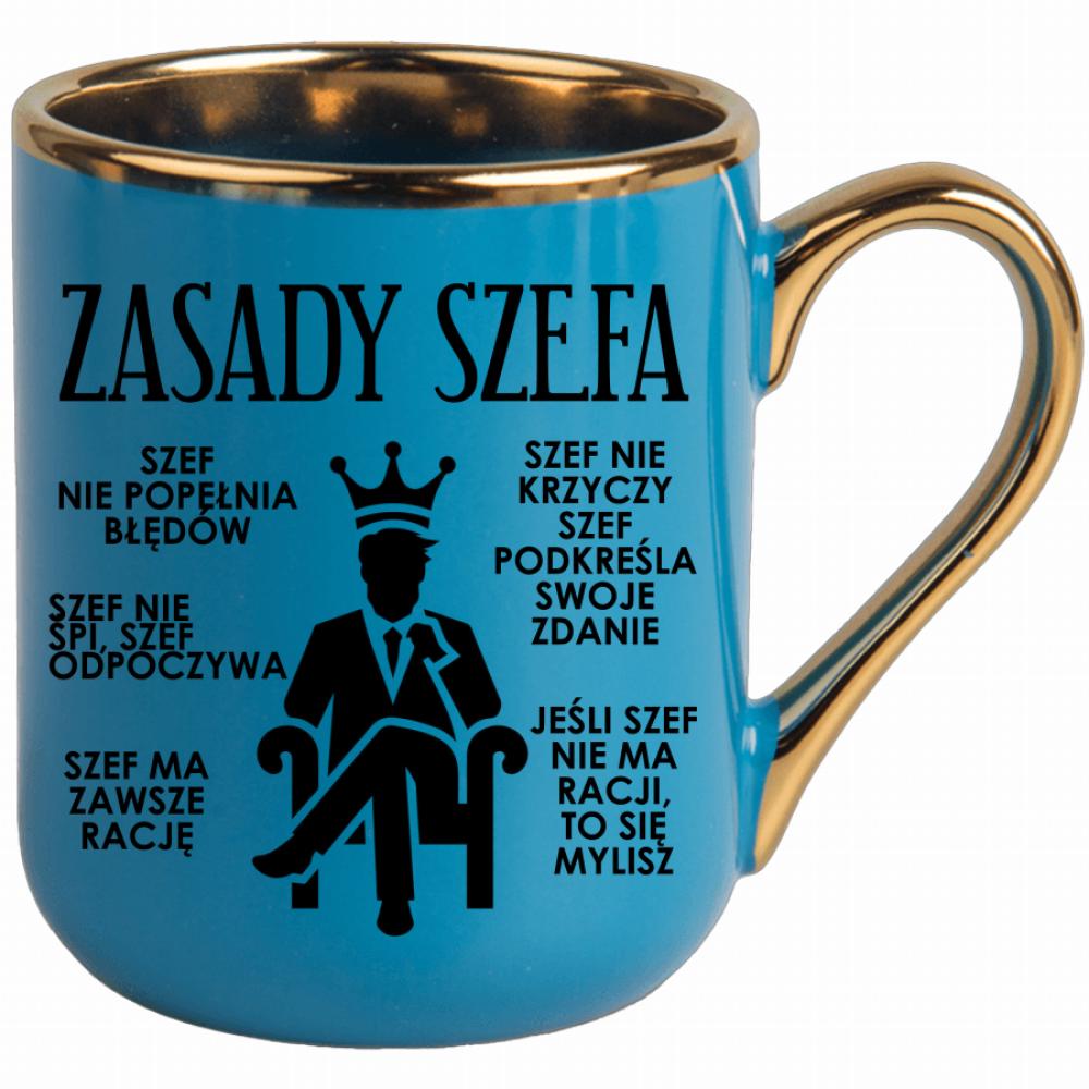 Kubek Zasady Szefa kubek elegant niebieski kolor pastelowy fiolet