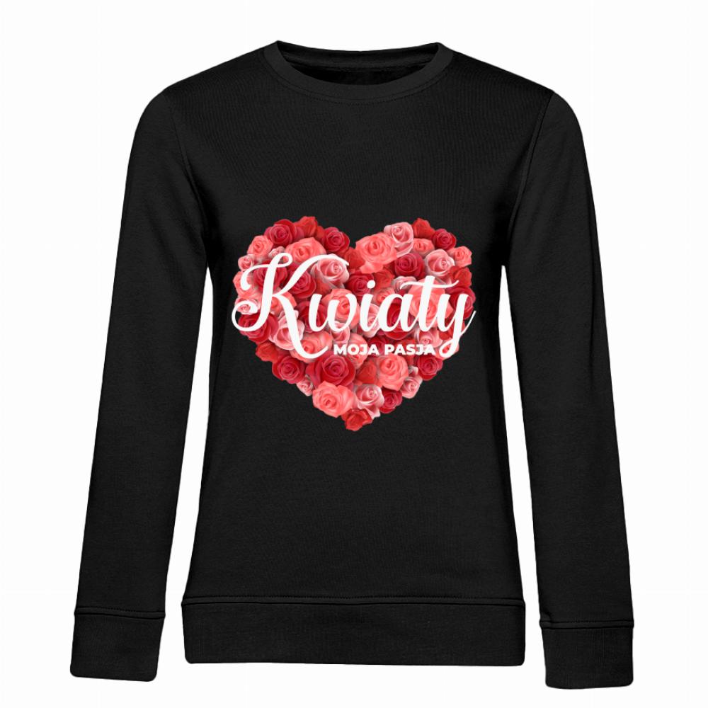 Kwiaty moja pasja bluza damska bez kaptura kolor czarnyy