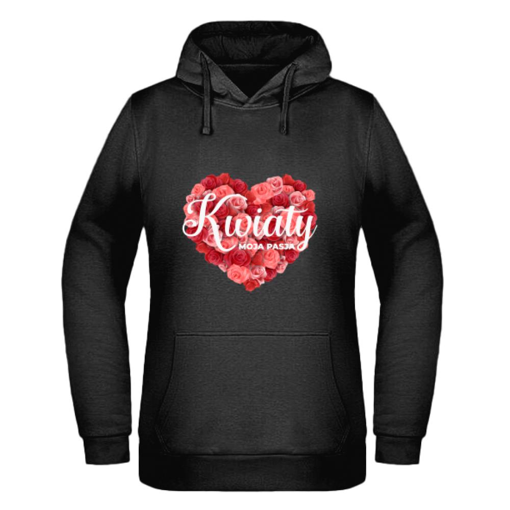 Kwiaty moja pasja bluza damska z kapturem kolor zielony