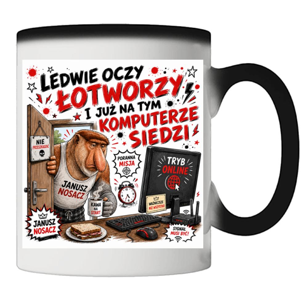 Ledwie oczy łotworzy i już na tym komputerze kubek magiczny kolor biały