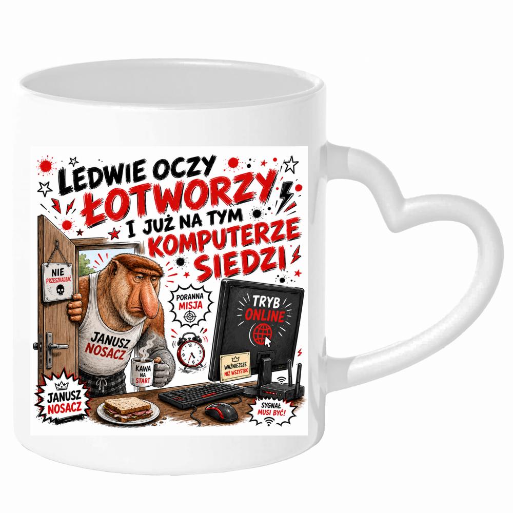 Ledwie oczy łotworzy i już na tym komputerze kubek uchwyt serce kolor biały