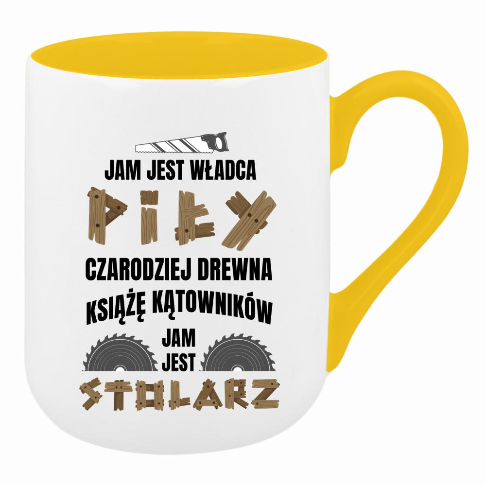 Legenda wśród narzędzi i mistrz kątownika kubek coffee kolor żółty