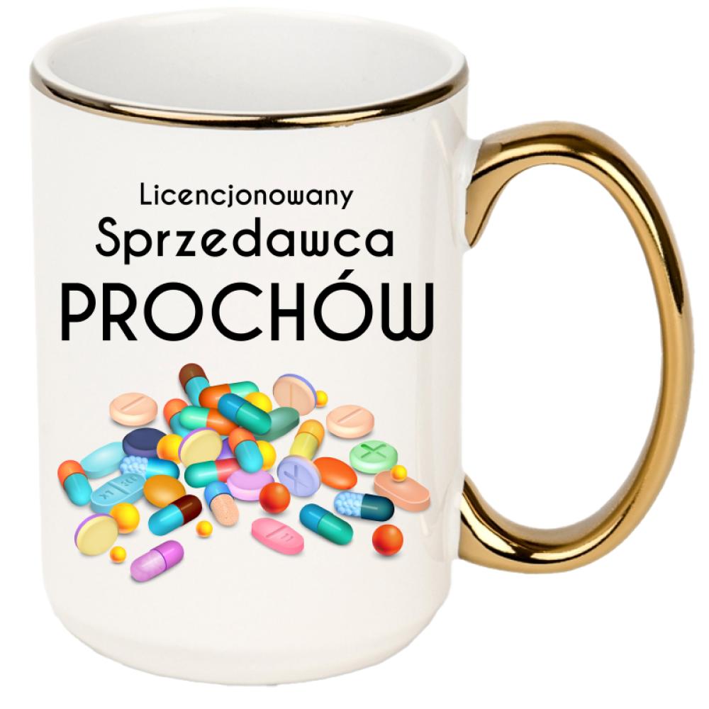 Licencjonowany sprzedawca prochów kubek xxl złoty rant i ucho kolor biały