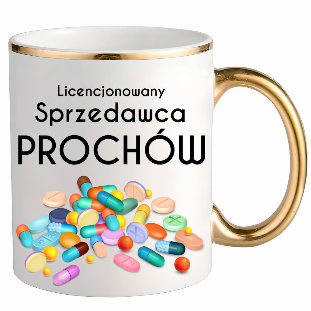 Licencjonowany sprzedawca prochów kubek ze złotym uchem i rantem kolor żółty