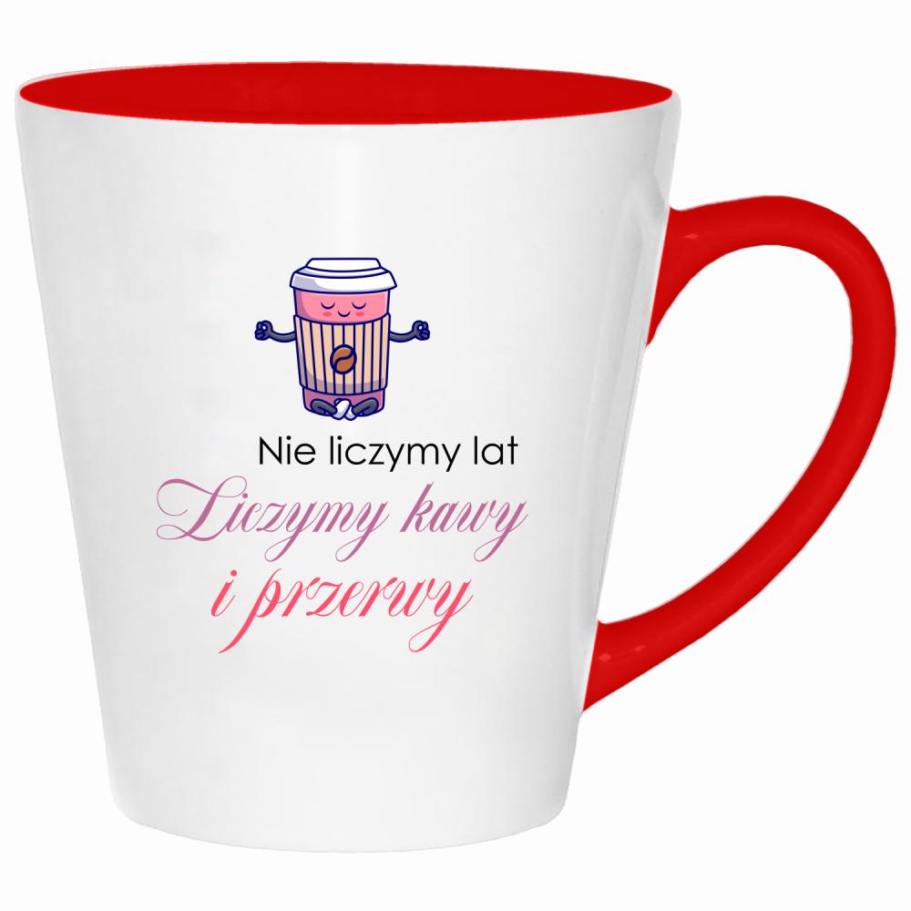 Liczymy Kawy i Przerwy kubek latte kolor czerwony latte