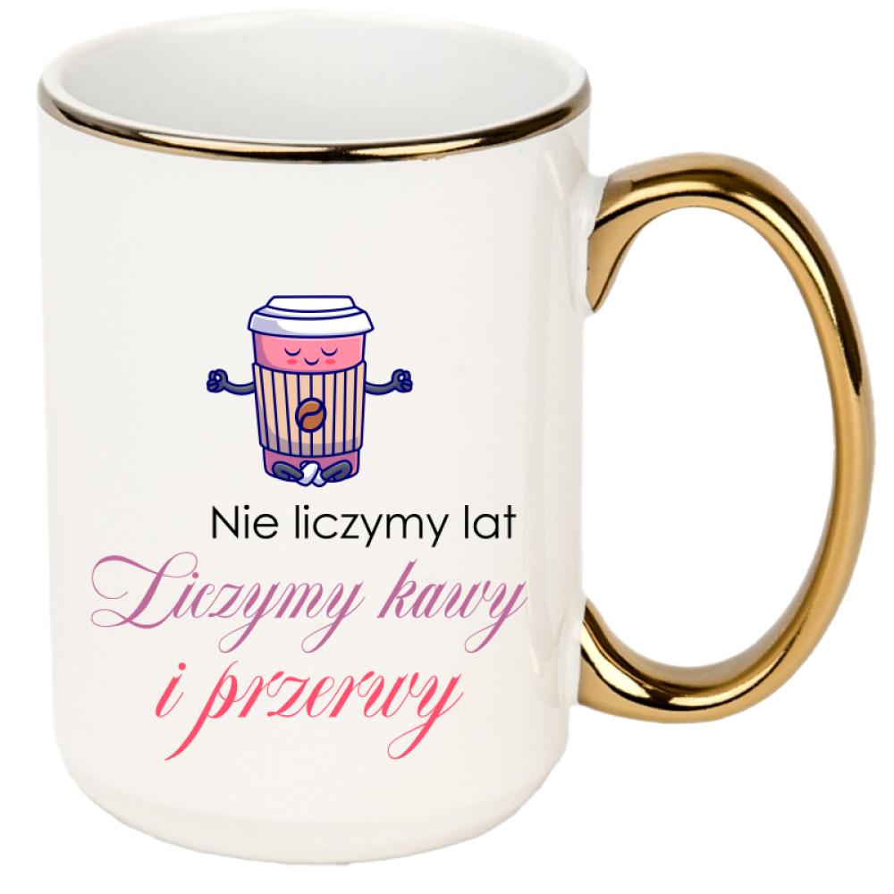 Liczymy Kawy i Przerwy kubek xxl złoty rant i ucho kolor zielony
