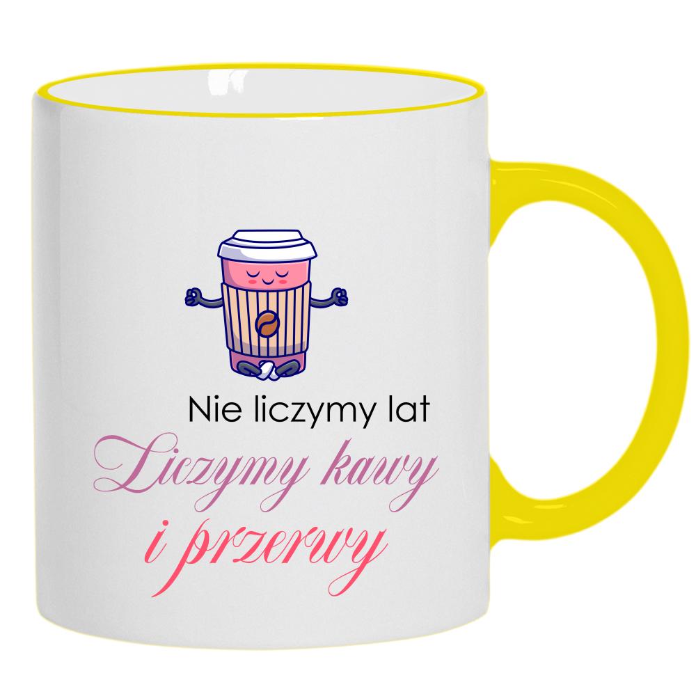 Liczymy Kawy i Przerwy kubek żółty uchwyt i rant kolor zielony