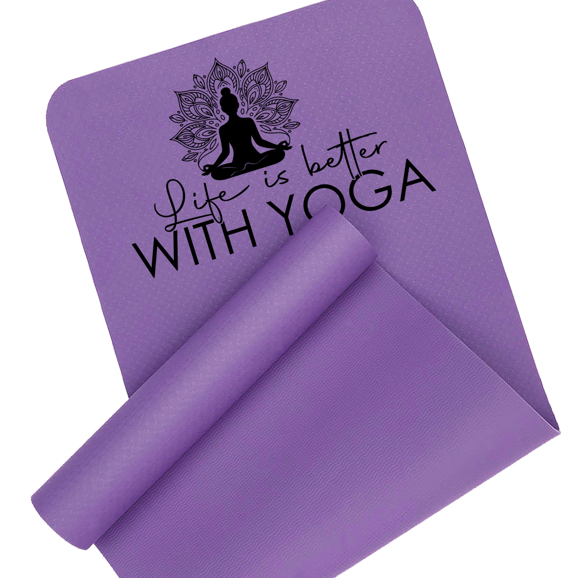 Life is better with yoga mata do ćwiczeń kolor pastelowy fiolet