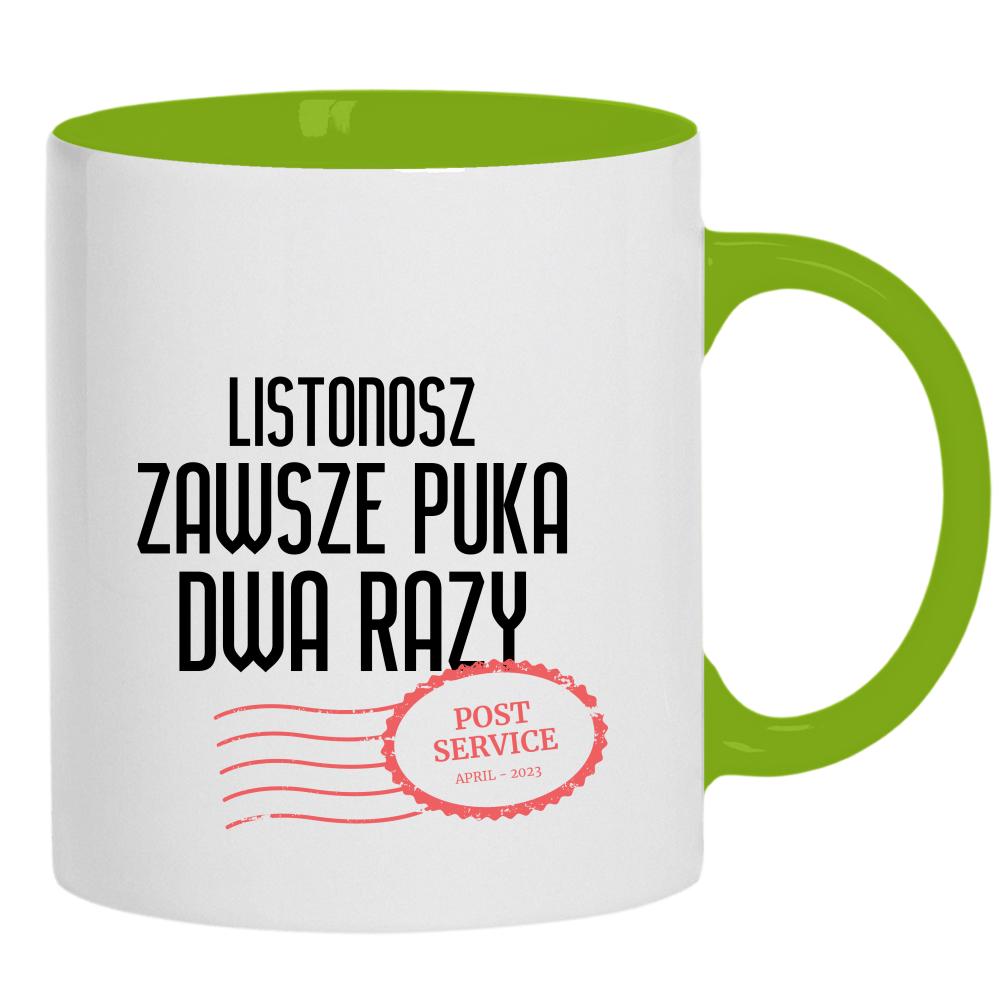 Listonosz Puka dwa razy kubek ucho kolor kolor zielony