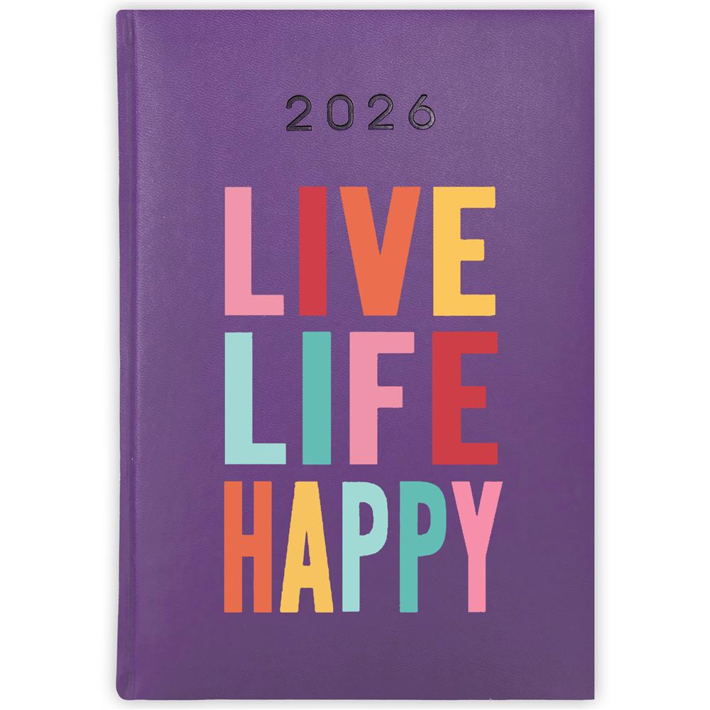 Live life happy kalendarz książkowy a5 2026 kolor fioletowy
