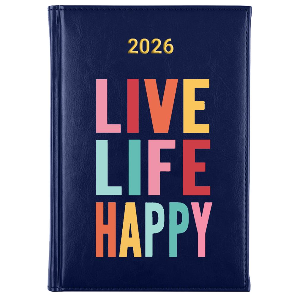 Live life happy kalendarz książkowy a5 2026 kolor granatowy