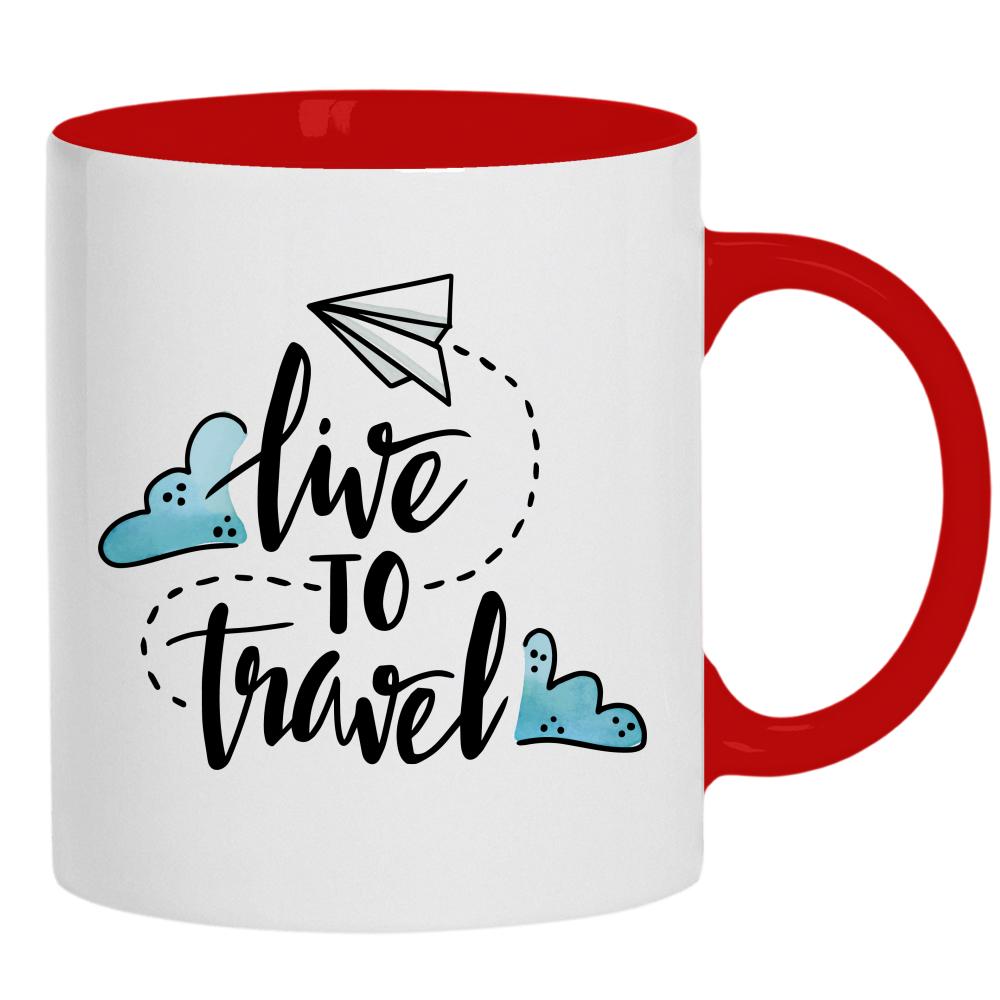 LIVE TO TRAVEL 2 kubek ucho kolor
