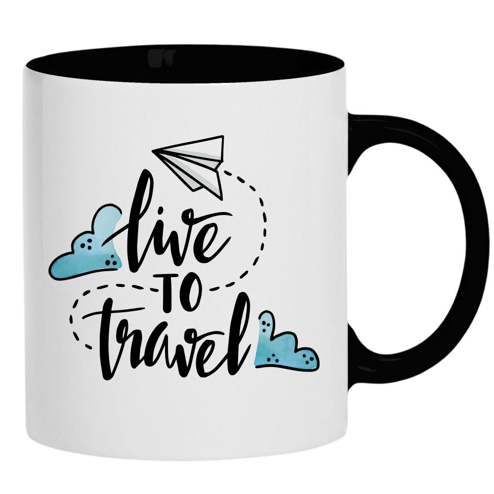 LIVE TO TRAVEL 2 kubek ucho kolor kolor czarnyy
