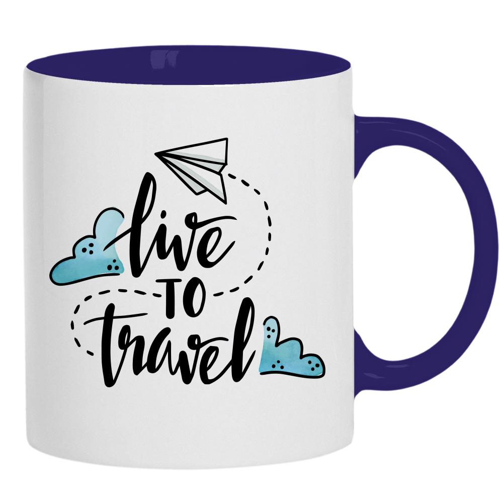 LIVE TO TRAVEL 2 kubek ucho kolor kolor navy