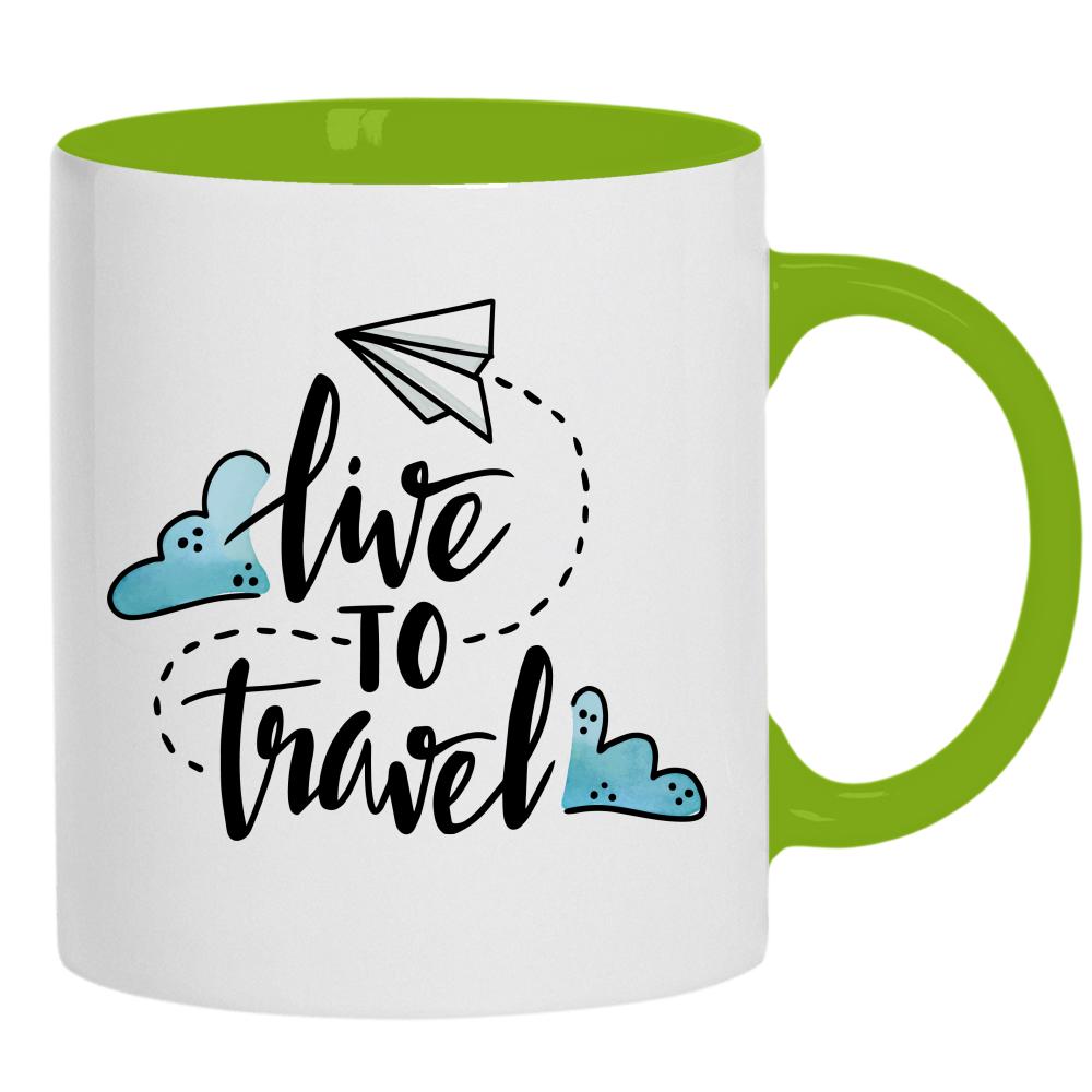 LIVE TO TRAVEL 2 kubek ucho kolor kolor zielony