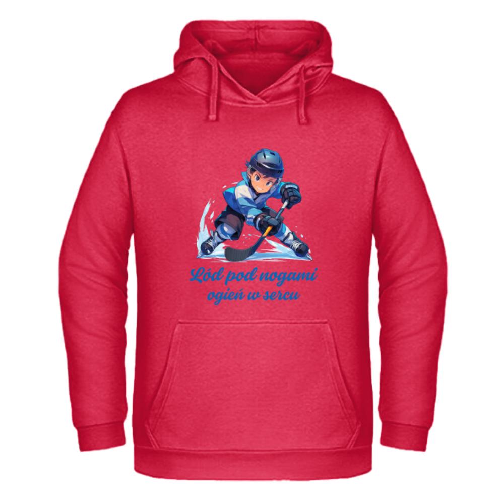 Lód pod nogami, ogień w sercu bluza męska z kapturem kolor czerwony