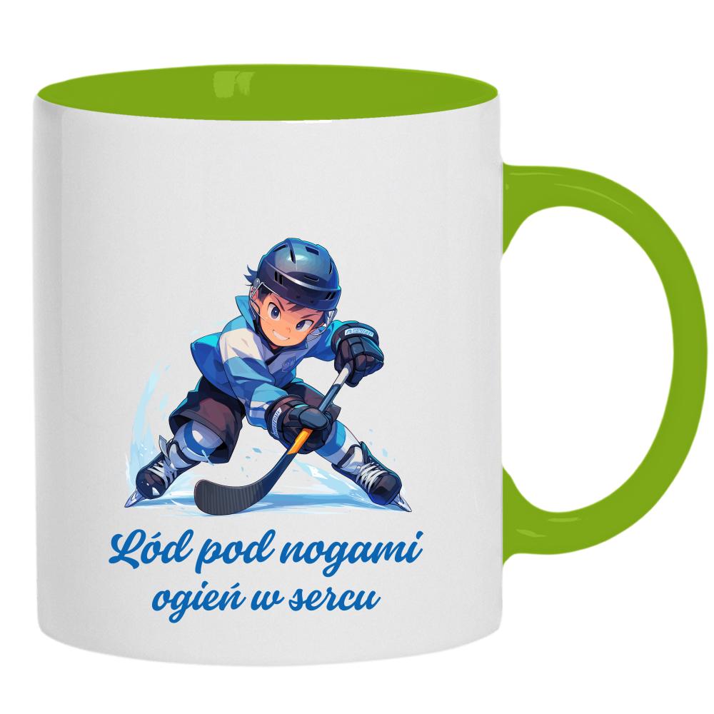 Lód pod nogami, ogień w sercu kubek ucho kolor kolor zielony