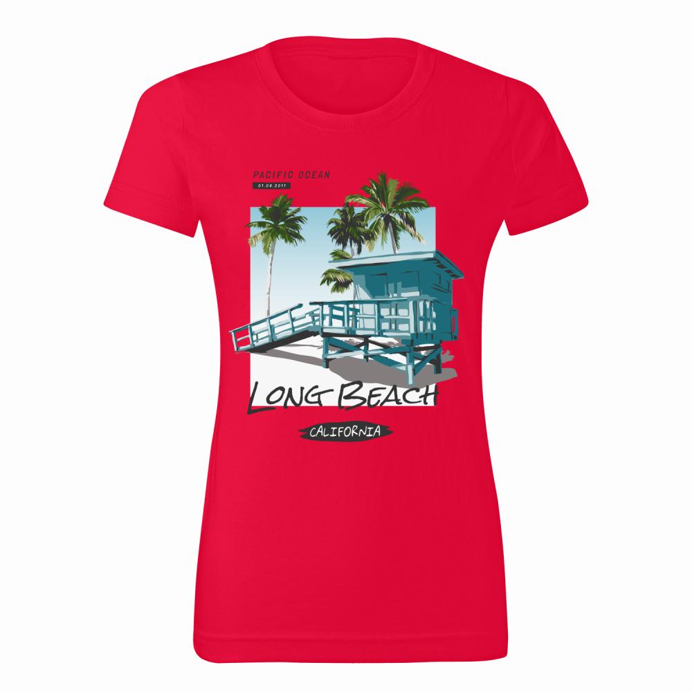 Long Beach koszulka damska kolor czerwony