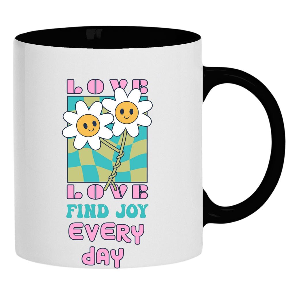 Love Find Joy Every Day kubek ucho kolor kolor czarnyy
