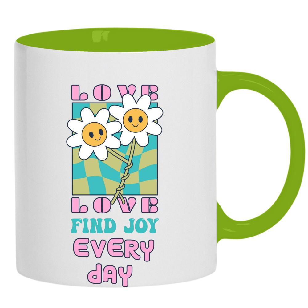 Love Find Joy Every Day kubek ucho kolor kolor zielony